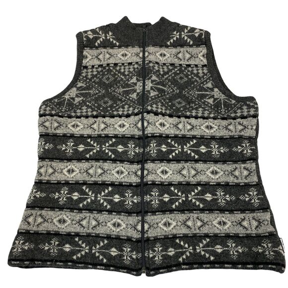 Woolrich Sweater Vest Womens Large Gray Snowflake Lambs Wool Sleeveless Full Zip - Picture 8 of 10